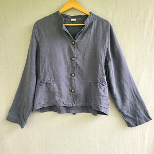 Poetry Women's Slate Blue Linen Blend Button Front Jacket